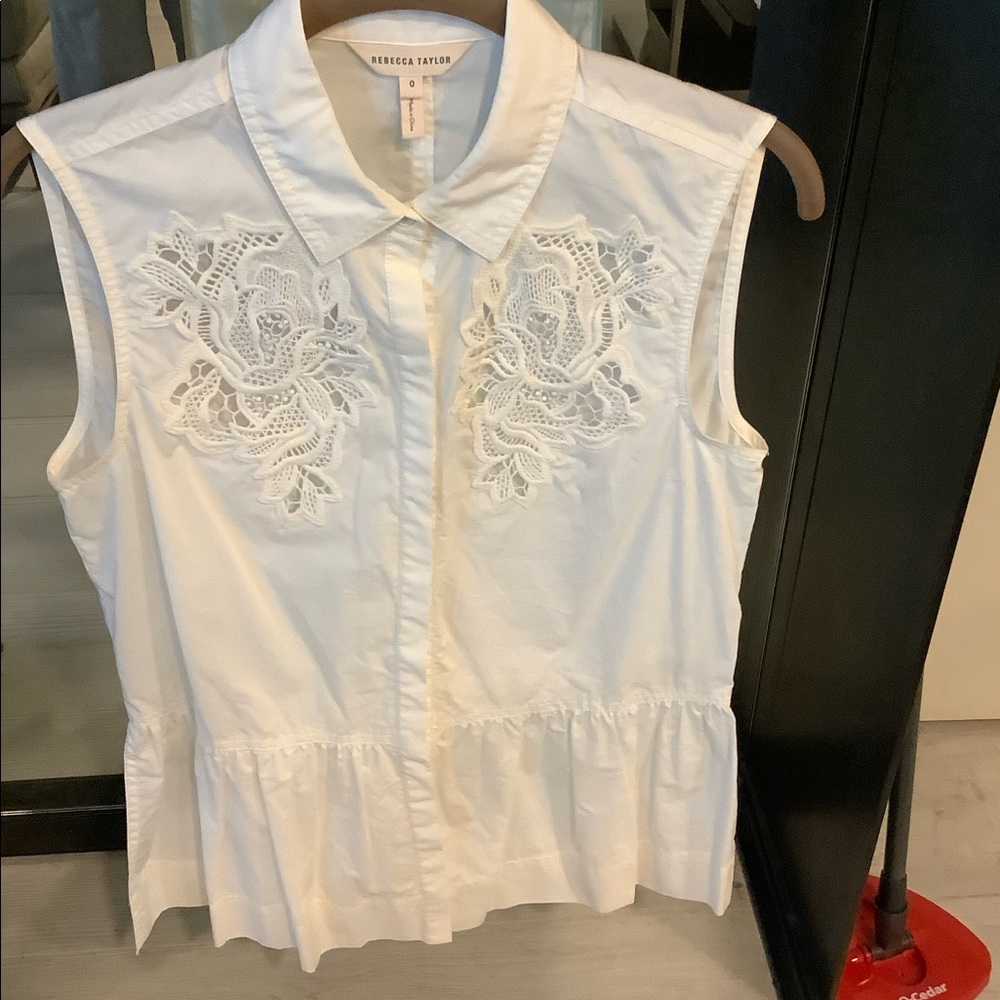 Rebecca Taylor White Sleeveless Button Down Shirt